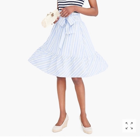J. by J. Crew Blue/White Striped Midi Length Skirt Ruffled Hem Bow Size 4 - Picture 2 of 9